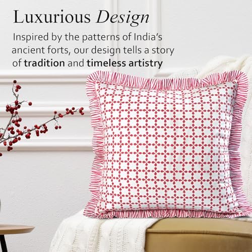 CPC Magenta Pink Hand Block Print 100% Cotton Ruffle Throw Pillow Cover 24x24 inch with Hidden Zipper Decorative for Couch, Bed, Sofa, Farmhouse, Cottagecore Decor Gift Christmas Fall Thanksgiving - Image 4