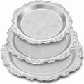 Rtteri 3 Pack Silver Serving Trays Set 8''/10''/12'' Vintage Embossed Round Coffee Table Platters Party Decor Metal Plates Silver Plated Jewelry Display Plates for Wedding Dessert Fruit(Baroque) by Rtteri