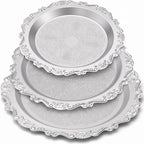 Rtteri 3 Pack Silver Serving Trays Set 8''/10''/12'' Vintage Embossed Round Coffee Table Platters Party Decor Metal Plates Silver Plated Jewelry Display Plates for Wedding Dessert Fruit(Baroque) by Rtteri