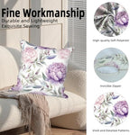 Purple Floral Throw Pillow Covers 26''x26'' Set of 4, Spring Blooming Flowers Cushion Covers Watercolor Printed Couch Pillowcases for Sofa Chair Home Bedroom Farmhouse Livingroom Patio Car - Image 2