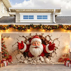 Funny Santa Claus Garage Door Banner Mural - Realistic Christmas Santa Bursting Through Wall Backdrop Large 7x16ft Winter Holiday Outdoor Wall Decor Weatherproof Fabric Cover for Home Xmas Party - Image 4