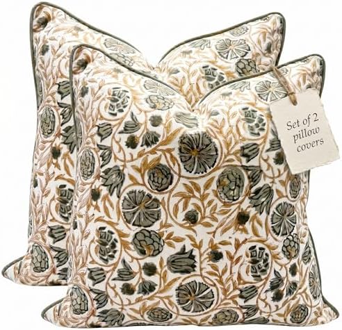 Floral Pillow Covers Earth Brown Set of 2 Pillow Covers 20 x 20 inches Farmhouse Pillow Covers for Couch Bed Bedroom Living Throw Pillow Covers Boho Decorative Pillow for Spring by LineandLoop