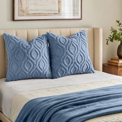decorUhome Faux Fur Soft Dusty Blue Throw Pillow Covers 26x26 Set of 2 - Image 7
