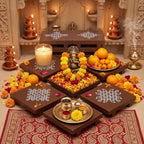 Kolam Trays Indian Return Gifts, Ganesh Pooja Chowki, 12 Pcs, Brown by DoubleFill