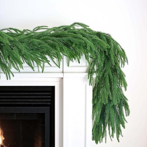 【Extra Full】 2Pcs 6FT Christmas Norfolk Pine Garland, Total 12ft Greenery Real Touch Decorations for Mantle Table Staircase Fireplace Mantel Porch Holiday Home Faux Xmas Indoor Outdoor Decor - Image 3