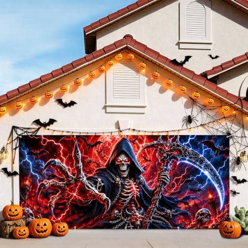 7x16FT Halloween Neon killer Garage Door Banner UV Reactive Fluorescent killer Garage Door Cover Decoration for Hallowen Decoration - Image 2