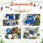 Garvee 6 Ft Christmas Garland with Lights for Mantle, Blue Silver - Image 3