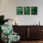 Japanese Nature Forest Wall Art Set of 3, Sage Green Moss Botanical Canvas Wall Decor Paintings, Vintage Mountain Landscape Zen Artwork Pictures Prints for Living Room Bedroom 12x16 Inch Framed - Image 4