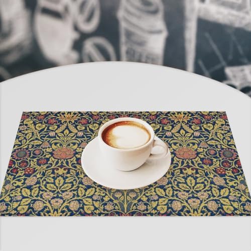 Retro Bohemian William Morris Plant Floral Placemats, Abstract Vintage Country Floral Leaf Print Table Mats, Tabletop Dining Room Kitchen Decoration 18" L x 12" W *6 PCS - Image 7