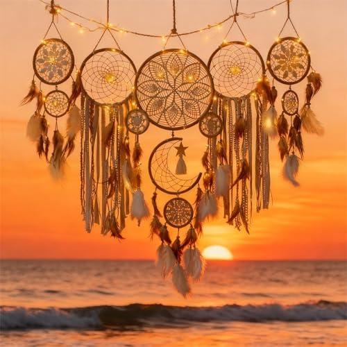 Set of 5 Boho Bedroom Dream Catchers for Adults Wall Bohemian Decor - Image 3