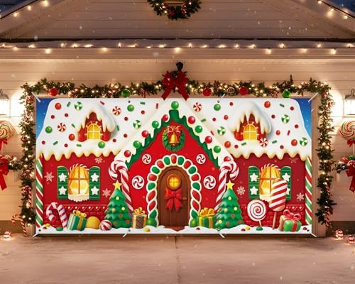 HunnmingRe 16 x 7ft Christmas Garage Door Cover, Gingerbread House - Image 6