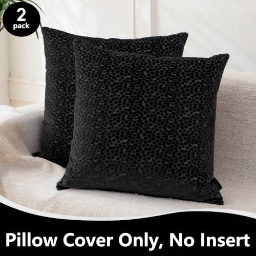 FIFU 22x22 Inch Throw Pillow Covers Set of 2, Jacquard Velvet, Black - Image 2