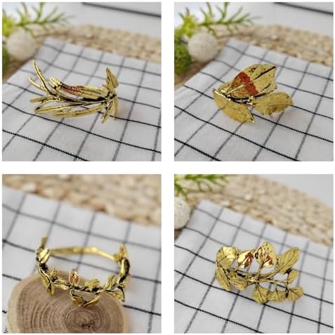 Bakayoyo Elegant Vintage Gold Herb Napkin Rings Set of 12 - Glossy Leaf Napkin Holders, Metal Table Adornment for Christmas, Thanksgiving, Weddings & Holiday Parties - Image 3