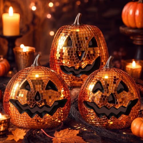 Simgoing 3 Pcs Large Halloween Disco Pumpkin Decor, Ghost Pumpkin, Orange by Simgoing