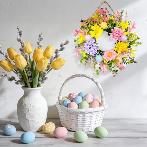 8 Pcs Easter Candle Rings, Mini Candle Holder Wreath with Spring Flowers and Eggs Decor for Table Centerpiece, Front Door, Easter Wreaths for Home Holiday Decor - Image 3