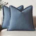 Foindtower Decorative Linen Fringe Throw Pillow Covers 24×24 Inch,Dark Blue by Foindtower