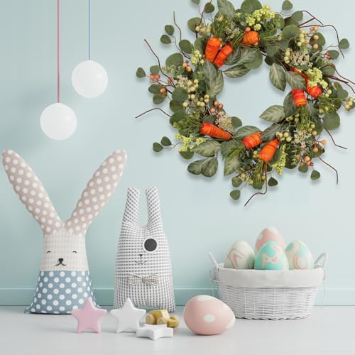 Spring Wreath Artificial Carrot Eucalyptus Wreath 22IN, Orange Green White, Spring Easter Summer Front Door Wall Decor - Image 5