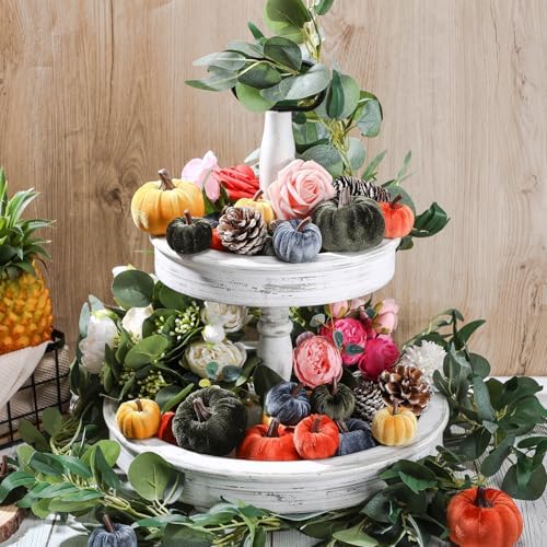 Conelist 2 Pcs Artificial Maple Leaf Rattan Garland 24 Harvest Velvet Foam Fabric Pumpkins Decorative for Home Farmhouse Fireplace(Colorful) - Image 5
