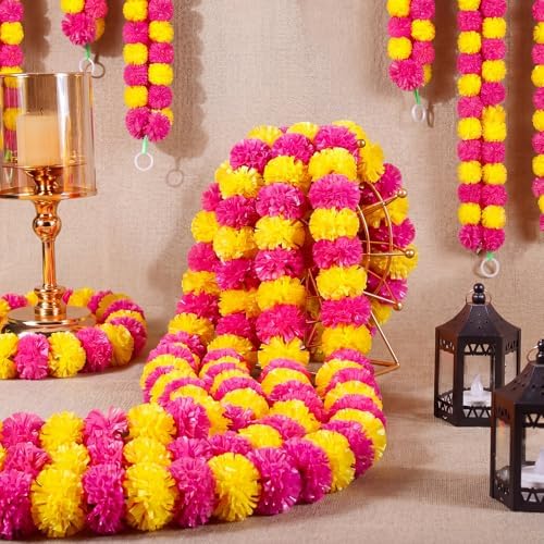 Giegxin 15 Pack 5ft Marigold Garland for Decor, Rose Red, Yellow - Image 4