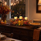25 Inch Fall Candle Holder Centerpiece with Berry Branches and Bow - Image 4