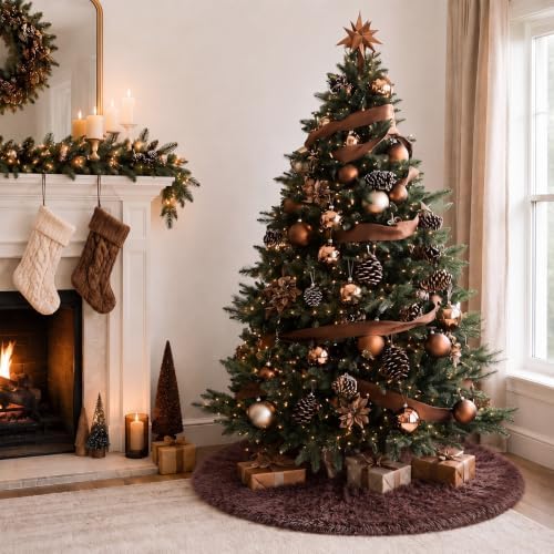 Chocolate Brown Faux Fur Christmas Tree Skirt 60 Inch Plush Tree Skirt - Image 5