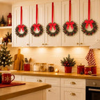6 Pcs 10 Inch Mini Christmas Norfolk Wreath for Cabinet Decoration - Image 4