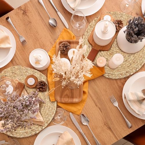Kochorie Set of 12 Round Woven Placemats 13.5-Inch Natural Water Hyacinth Plant Placemats Hand-Woven Boho Rattan Placemat Wicker Weave Table Mats for Home Dinner Plates Holiday Supplies - Image 5
