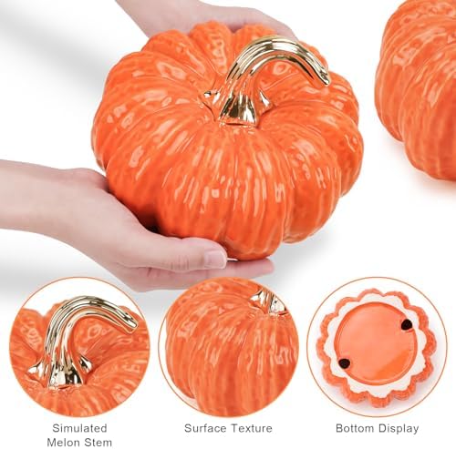 7.9 Inch Large Artificial Orange Pumpkins Ceramic Halloween Decor - Image 4