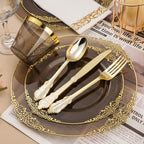 Bestluck 350PCS Clear Black Plastic Plates for 50 Guests - Image 3