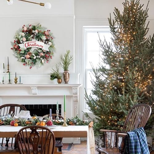 Winter Shells Wreath Christmas Wreath Front Door 22 Inch Artificial Christmas Wreath Decorated with Pine Needles Lamb's Leaves Berries Shells Pine Cones for Indoor Outdoor - Image 5