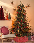 Red Christmas Tree Collar 31.49 Inch Sequin Foldable Christmas Tree Ring Velvet Tree Skirt Cover for Xmas Pencil Tree Holiday Decor - Image 3