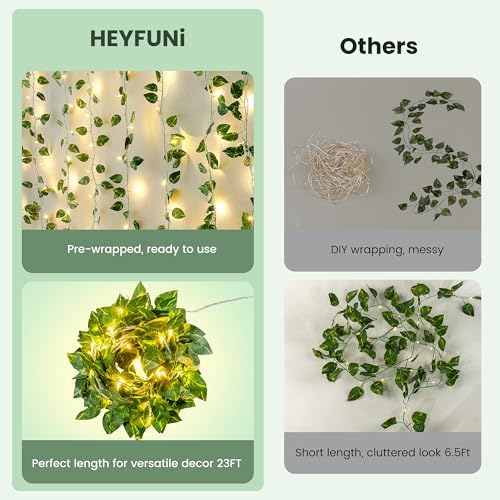 HEYFUNi Vines with Lights 23FT, Faux Pothos String Lights Plug in - Image 5