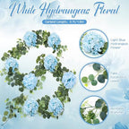 6ft Light Blue Hydrangeas Artificial Floral Garland Decoration for Mantle - Image 2