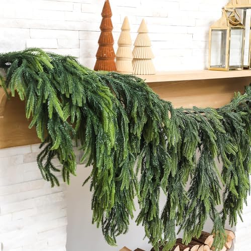 Janinka 40" Christmas Norfolk Pine Dripping Garland with 12" Dripping Branches Realistic Touch Christmas Artificial Greenery Garland for Mantle Table Stair Fireplace Home Indoor Outdoor Party Decor - Image 6