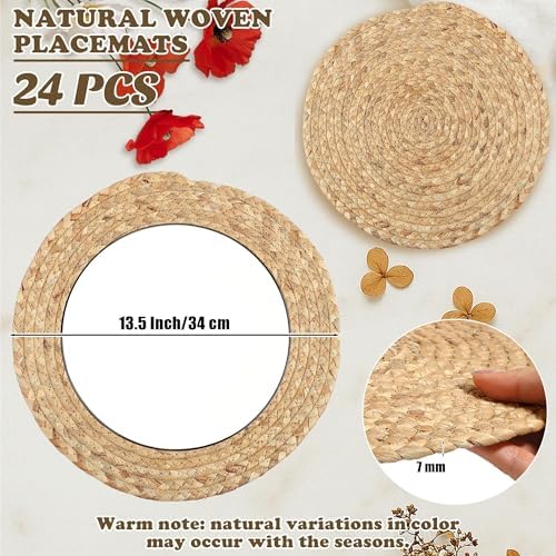 Kochorie Set of 24 Round Woven Placemats 13.5-Inch Natural Water Hyacinth Plant Placemats Hand-Woven Boho Rattan Placemat Wicker Weave Table Mats for Home Dinner Plates Holiday Supplies - Image 2