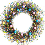 26 Inch Spring Easter Colorful Egg Wreath for Front Door, Colorful Home Decoration Easter Eggs and Berries Wreath for Indoor and Outdoor Use by Egolot