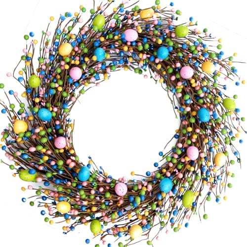 26 Inch Spring Easter Colorful Egg Wreath for Front Door, Colorful Home Decoration Easter Eggs and Berries Wreath for Indoor and Outdoor Use by Egolot