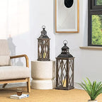 Glitzhome Farmhouse Lanterns Decorative Indoor, 2 Pack Wood/Metal Decorative Candle Lanterns, Vintage Lantern Decor Large Floor Lanterns for Home Decor, Brown (No Glass) - Image 5