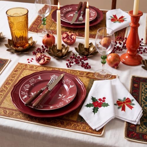 HunnmingRe 12 Pcs Classic Christmas Embroidered Cloth Napkins, 17x17 Inch - Image 6