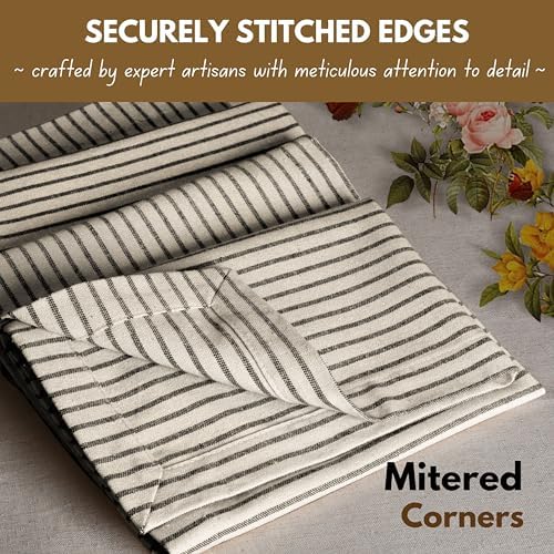 Native Fab Cloth Napkins 18x18 inches, 100% Cotton Vintage Stripped Dinner Napkins, Set of 12, Soft Breathable Absorbent, Machine Washable Cloth Napkins, Black Beige - Image 2