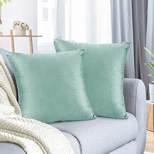 Nestl Throw Pillow Covers, Cozy Velvet Decorative Autumn Pillow Covers 22 x 22 Inches, Soft Solid Couch Pillow Covers for Sofa, Bed and Car, Set of 2 - Aqua Light Blue by Nestl