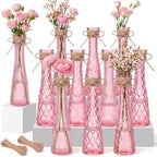 Set of 12 Pink Glass Bud Vases for Centerpiece, Assorted by Unknown