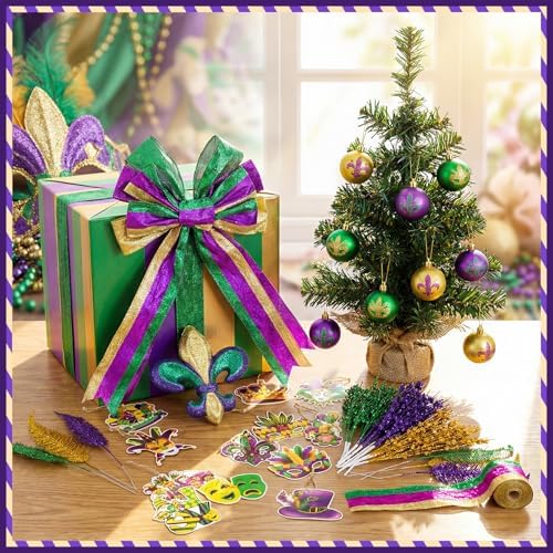 Halfchet 43 Pcs Mardi Gras Tree Decoration Mardi Gras Tree Hanging Ornament Carnival Purple Green Gold Decoration for Carnival Party Decor - Image 4