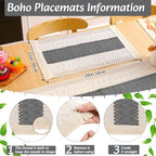 Boho Table Runner and Placemats Set, 6 Sets, Gray, 12x72 - Image 2