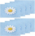 Shrahala Botanical Daisy Set of 8 12 x 18 Inch Linen Placemats, Soft Blue Background Burlap Table Mat Washable Double Layered Heat Insulation for Indoor/Outdoor by Shrahala