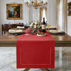 Signature Linen™ by D'Moksha, Bright Red Table Runner 90 Inches Long, 100% Pure Linen, Hemstitch, 14 x 90 Inch Table Runner for Dresser, Dining- Fall, Weddings, Outdoor Hosting by DMokshaHomes
