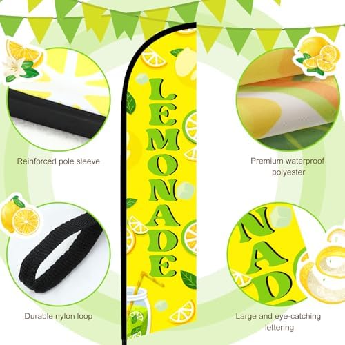 HunnmingRe 2 Set 15ft Lemonade Feather Flag Kit, Large Advertising Swooper Flag Banner with Aluminum & Fiberglass Poles and Ground Stakes, High-Visibility Outdoor Sign for Business, Store - Image 4