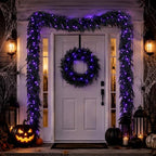 N&T NIETING 9FT Black Halloween Pre-Lit Garland with 70 LED Lights Real Touch Artificial Norfolk Pine Garlands for Table Fireplace Holiday Indoor Outdoor Halloween Decorations (1 Pcs) - Image 2