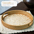 JUNGLE CULTURE Round Rattan Tray Mother of Pearl Inlay • Cascade Light 14" - Image 4