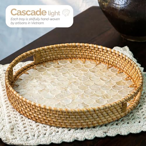 JUNGLE CULTURE Round Rattan Tray Mother of Pearl Inlay • Cascade Light 14" - Image 4
